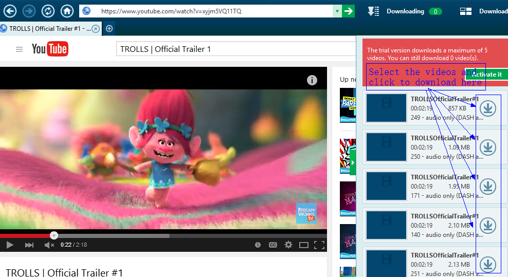 select the video and click to download - trolls